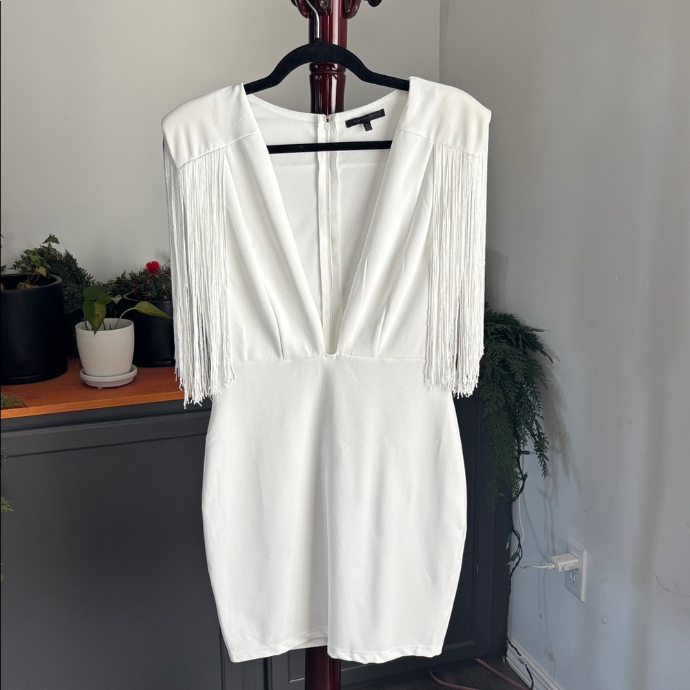 White Mini Dress with Fringe - Picture 3 of 6